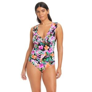 Beyond Control Bora Bora Bay Ruffle 1pc Tummy Control Swimsuit - Tropical - 12